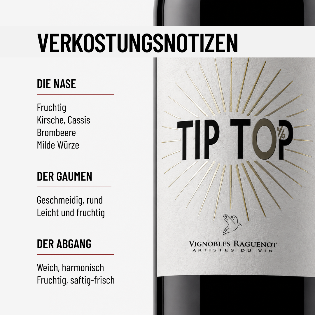 TIP TOP ROUGE: Merlot & Cabernet, die typische Cuvée ohne Alkohol.