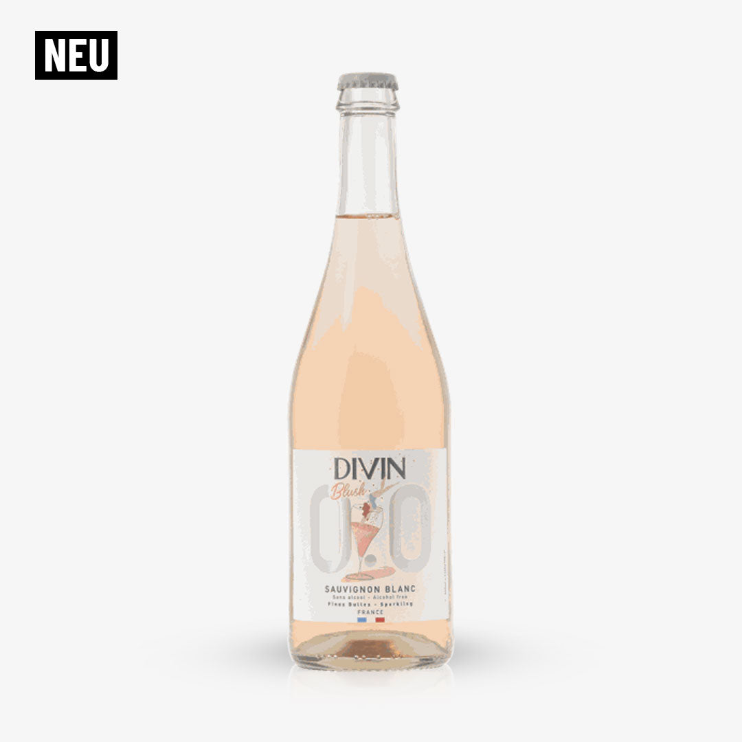 DIVIN SPARKLING BLUSH: feine Perlage mit Rosa-Schimmer und 0,0 % Alkohol
