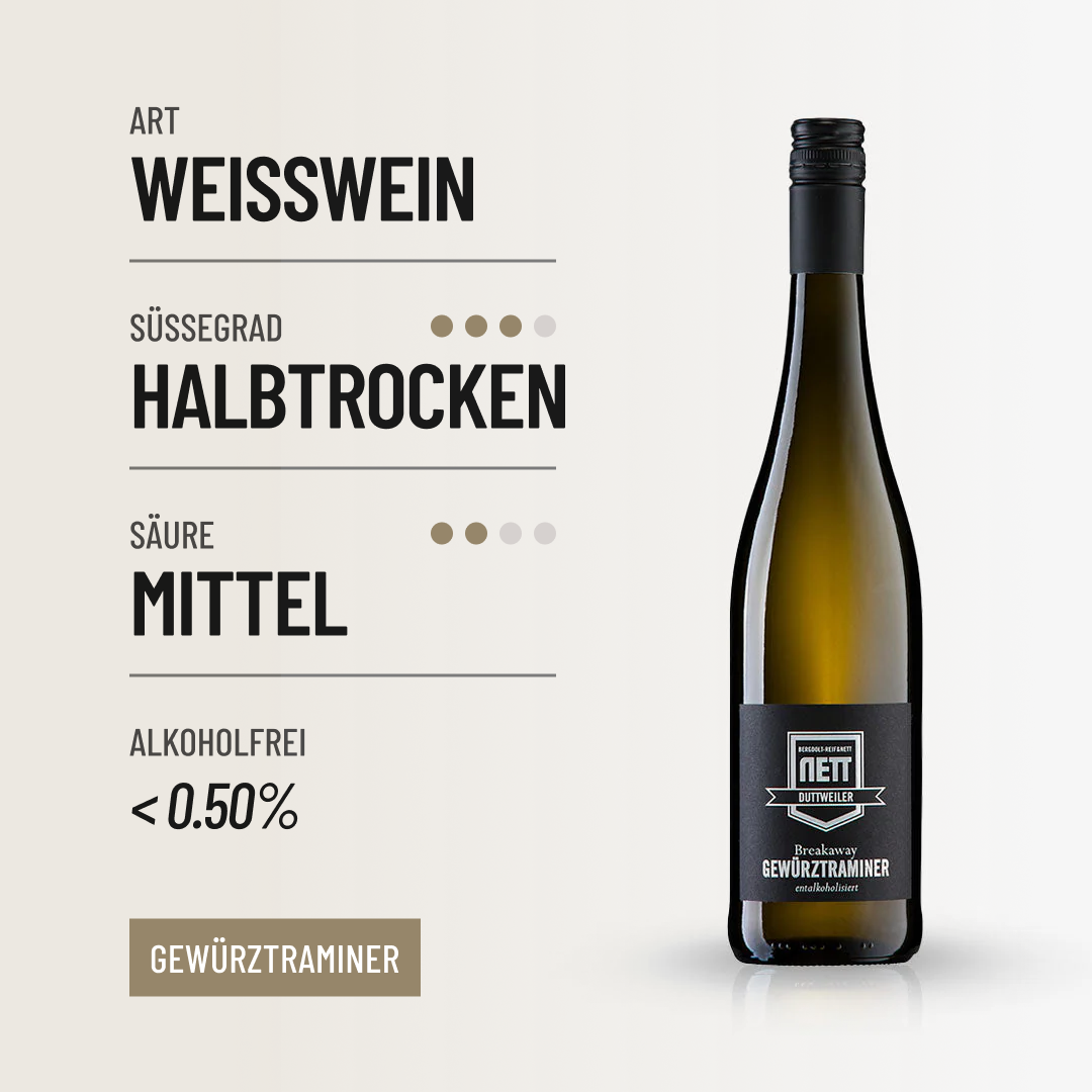 BREAKAWAY GEWÜRZTRAMINER: Voller Aroma und mit leichter Süße ohne Alkohol von Christian Nett