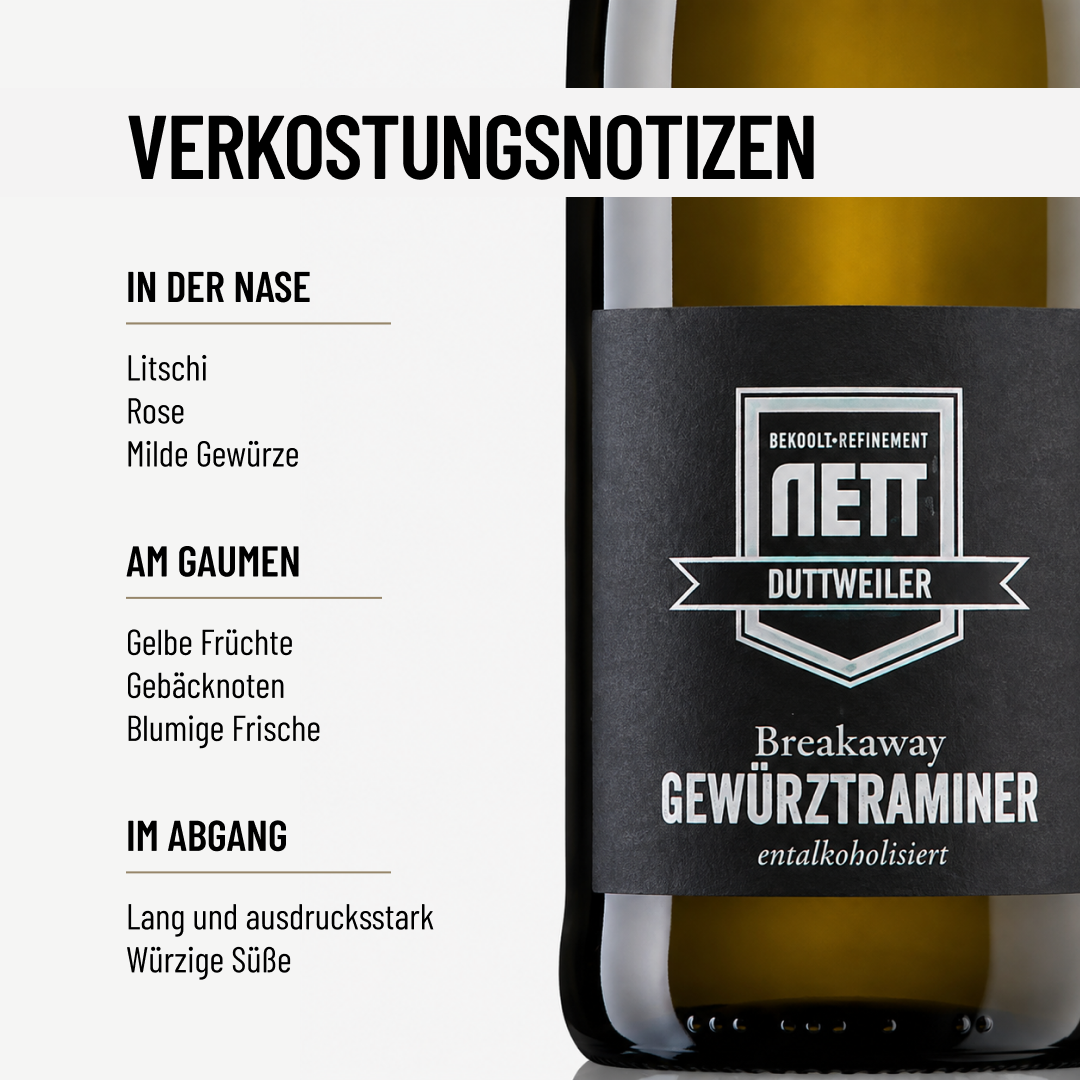 BREAKAWAY GEWÜRZTRAMINER: Voller Aroma und mit leichter Süße ohne Alkohol von Christian Nett
