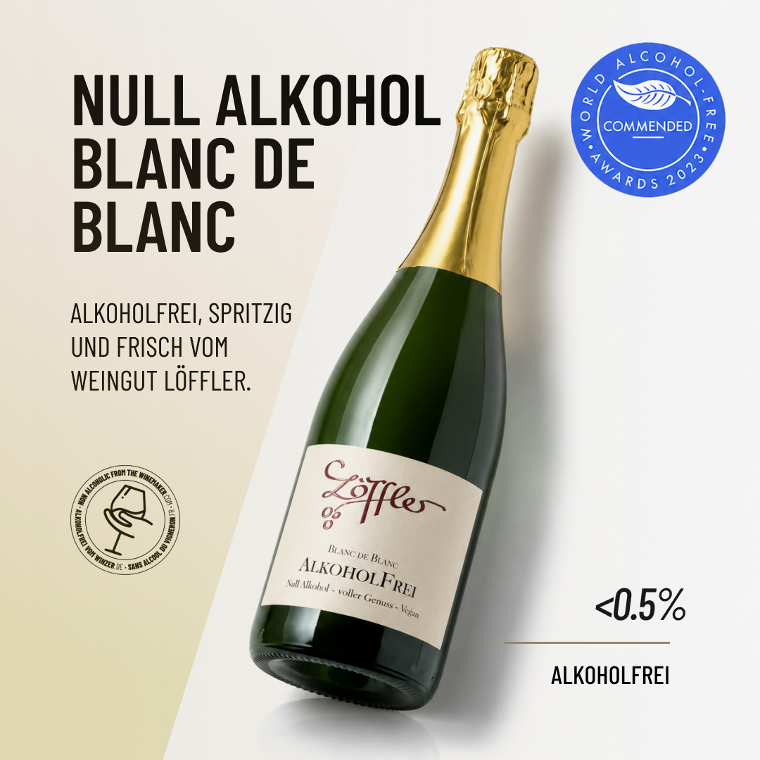 NULL ALKOHOL BLANC DE BLANC: Alkoholfrei, spritzig und frisch vom Weingut Löffler.