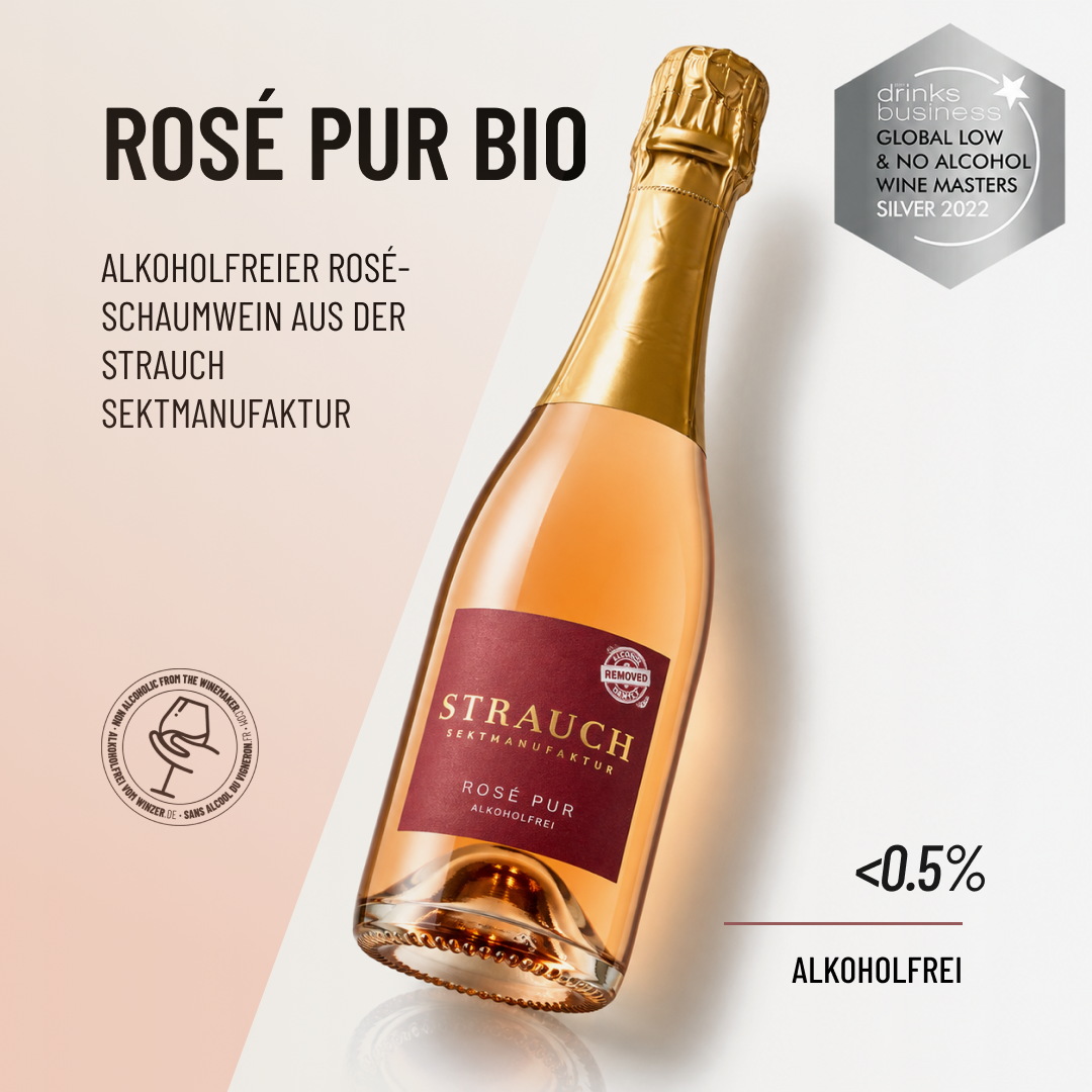 ROSÉ PUR BIO: Alkoholfreier Rosé-Schaumwein aus der Strauch Sektmanufaktur