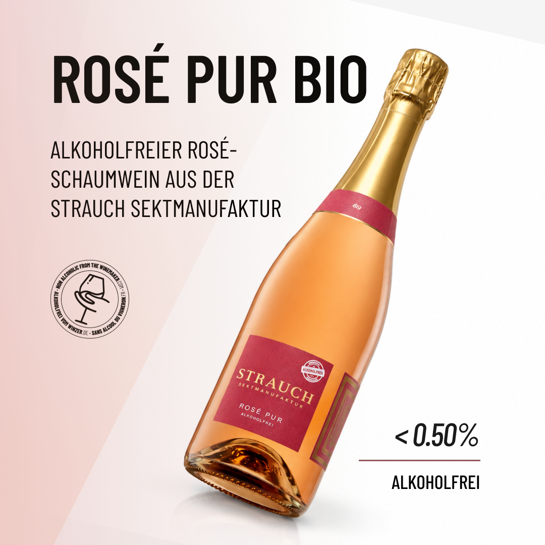 ROSÉ PUR BIO: Alkoholfreier Rosé-Schaumwein aus der Strauch Sektmanufaktur