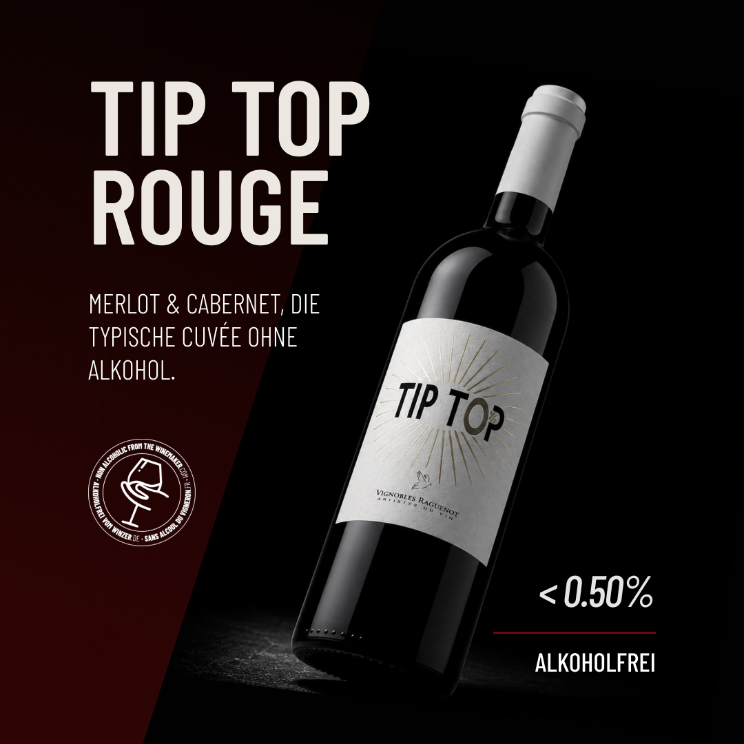 TIP TOP ROUGE: Merlot & Cabernet, die typische Cuvée ohne Alkohol.